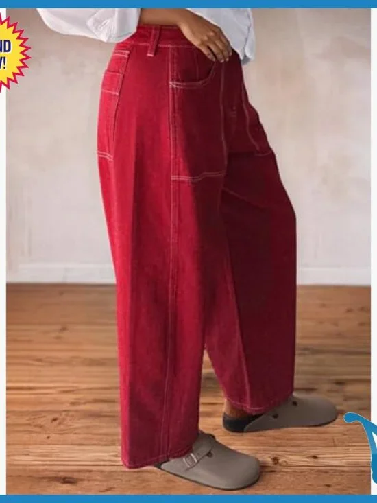 Straight Leg Low Rise Barrel Pants Stretchy Cropped Casual Vintage Chino - Picture 3 of 6